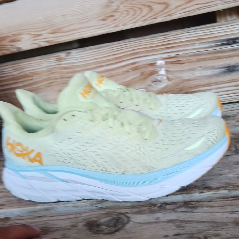 Hoka Clifton 8  Yellow and Blue Athletic Shoes with Signature Cushioning - Picture 11 of 15